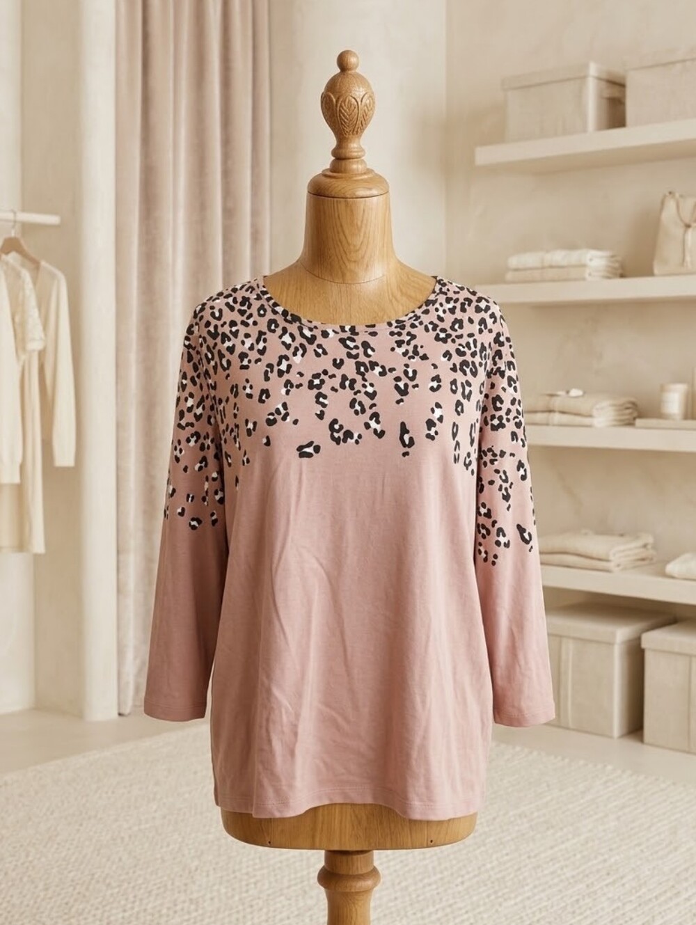 Kim Rogers Muted Pink Cheetah Print Collar Blouse Size 2X